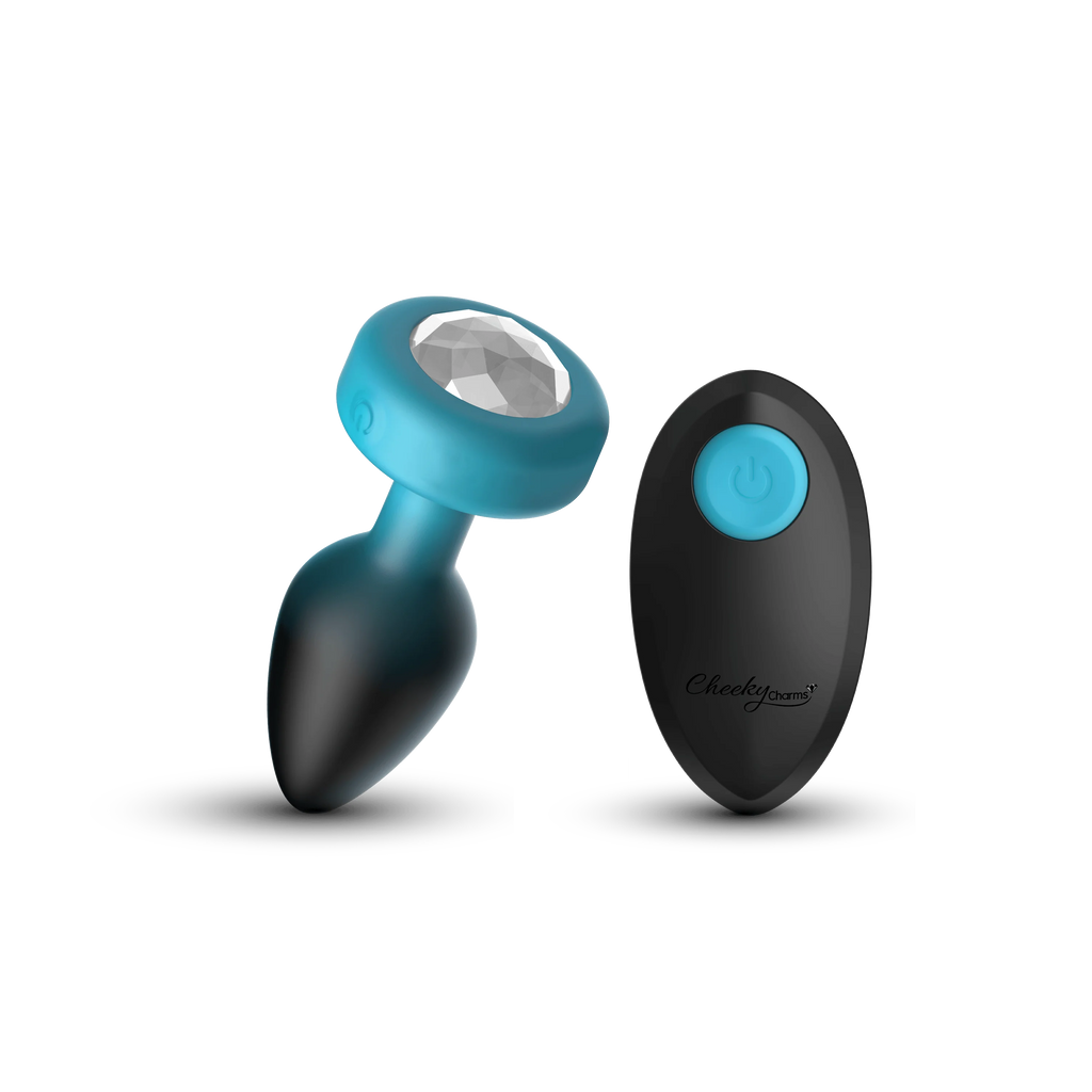 TEAL Ombre - SMALL Cheeky Charms Eluxe Vibrating  Plug With Remote - Clear Gem