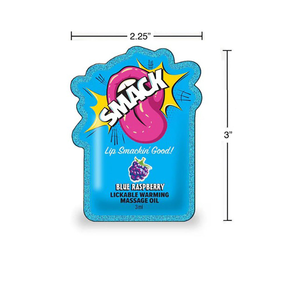 SMACK Warming & Lickable Massage Oil - Blue Raspberry 3ML Pouch Display of 36 🫐
