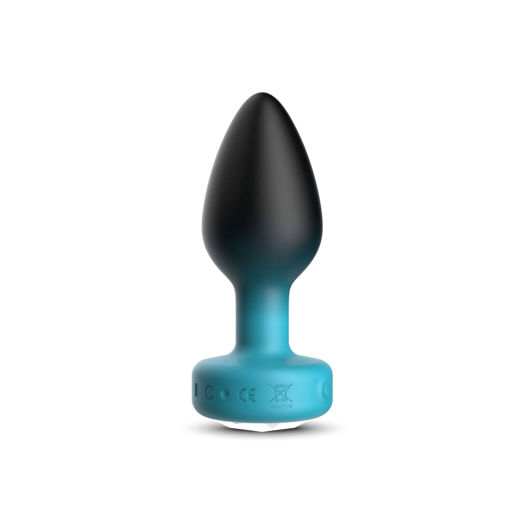 TEAL Ombre - MEDIUM Cheeky Charms Eluxe Vibrating  Plug With Remote - Clear Gem