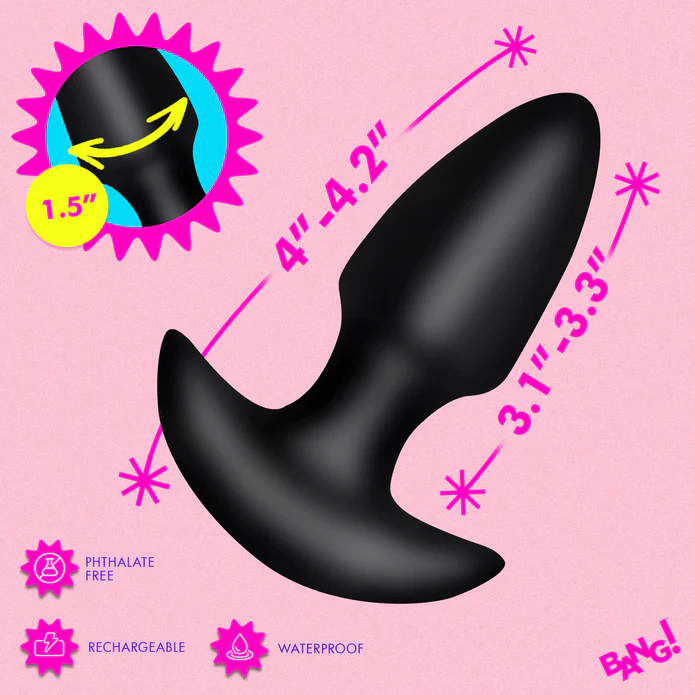 Thrusting & Vibrating Silicone Butt Plug w/ RC - Black