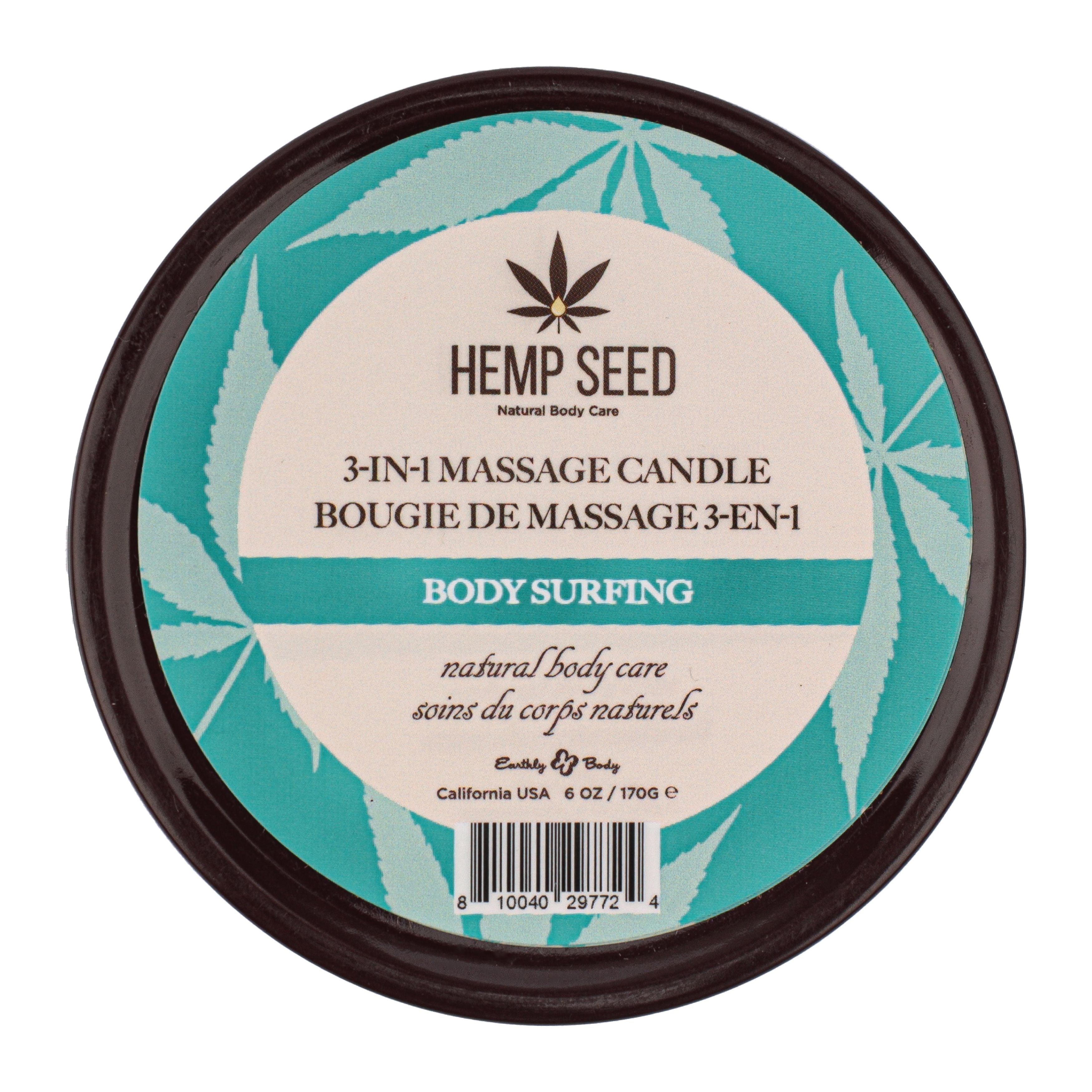 Bougie de massage 3-en-1 à base de graines de chanvre Surfing 6oz