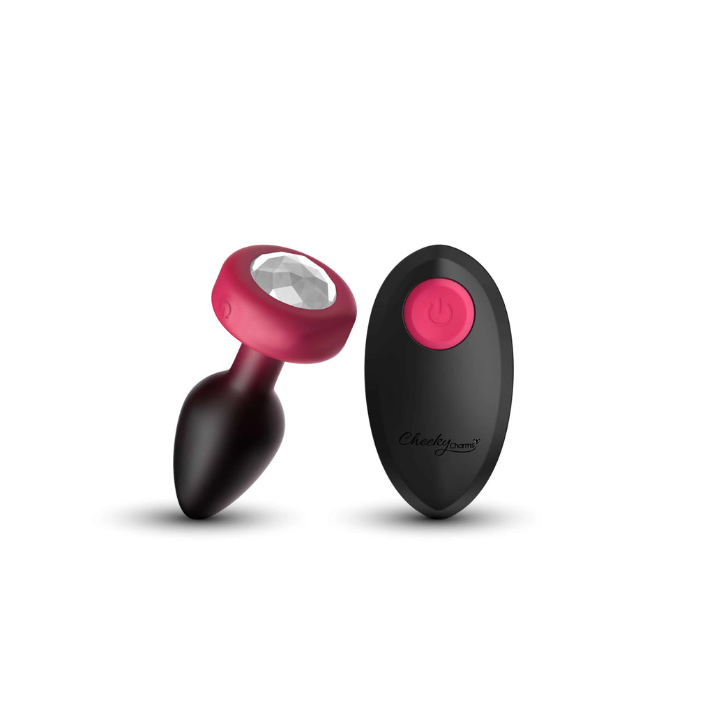 RUBY Ombre - SMALL Cheeky Charms Eluxe Vibrating  Plug With Remote - Clear Gem