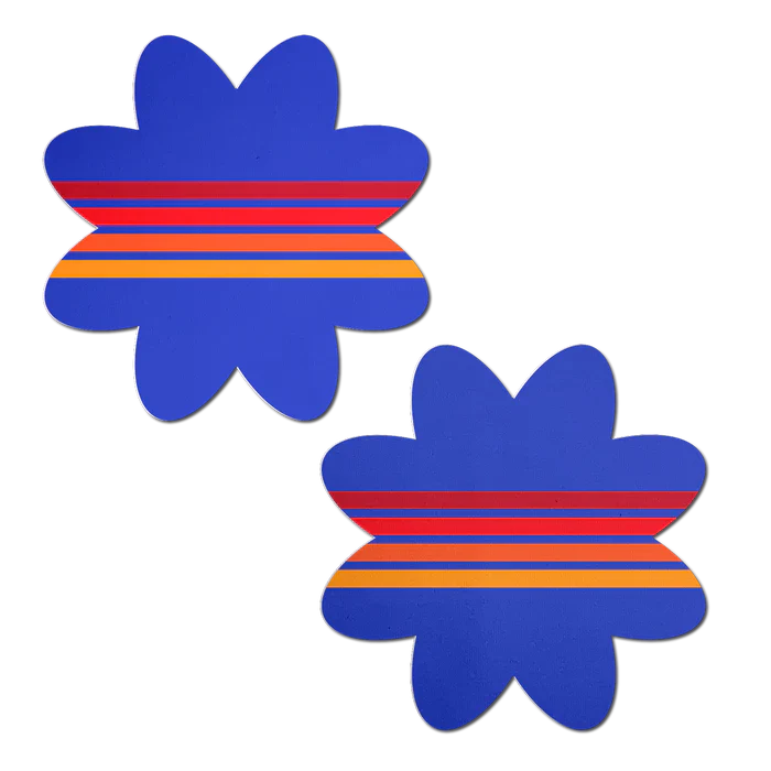 Vibrant Retro Stripes on Blue Petal Breast Pasties