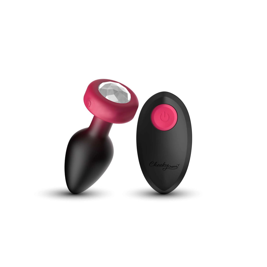 RUBY Ombre - MEDIUM Cheeky Charms Eluxe Vibrating  Plug With Remote - Clear Gem