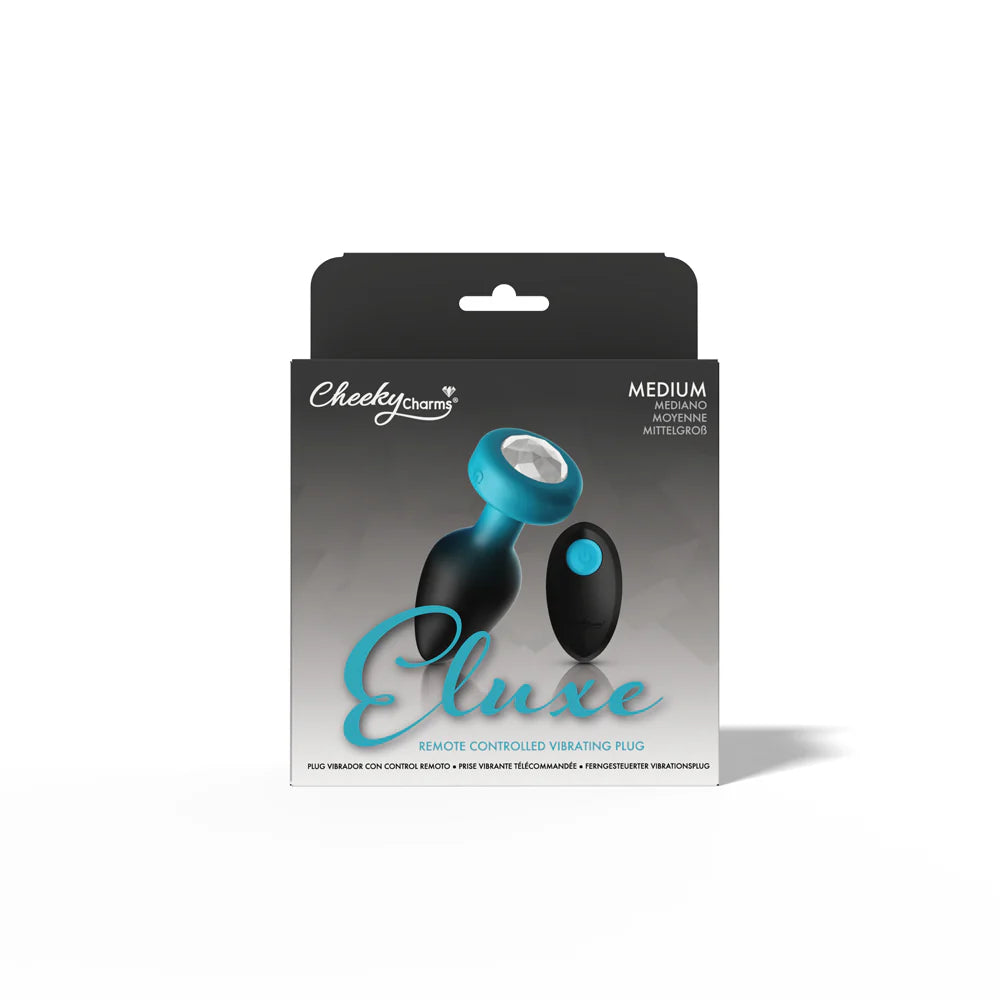 TEAL Ombre - MEDIUM Cheeky Charms Eluxe Vibrating  Plug With Remote - Clear Gem