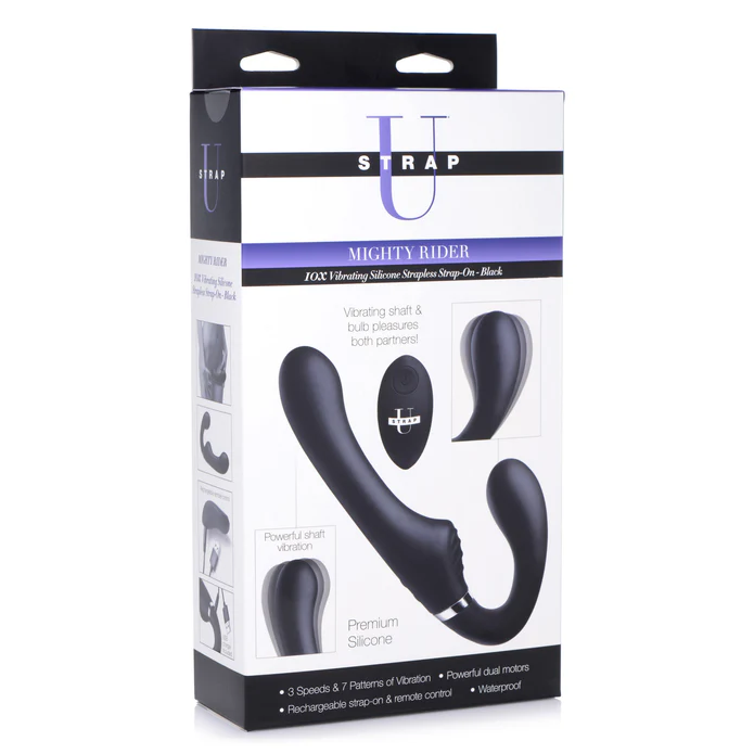 10X Mighty Rider Vibrating Strapless Strap-on - Black