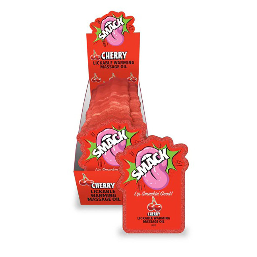 SMACK Warming & Lickable Massage Oil, Cherry 3ML Pouch Display of 36 🍒