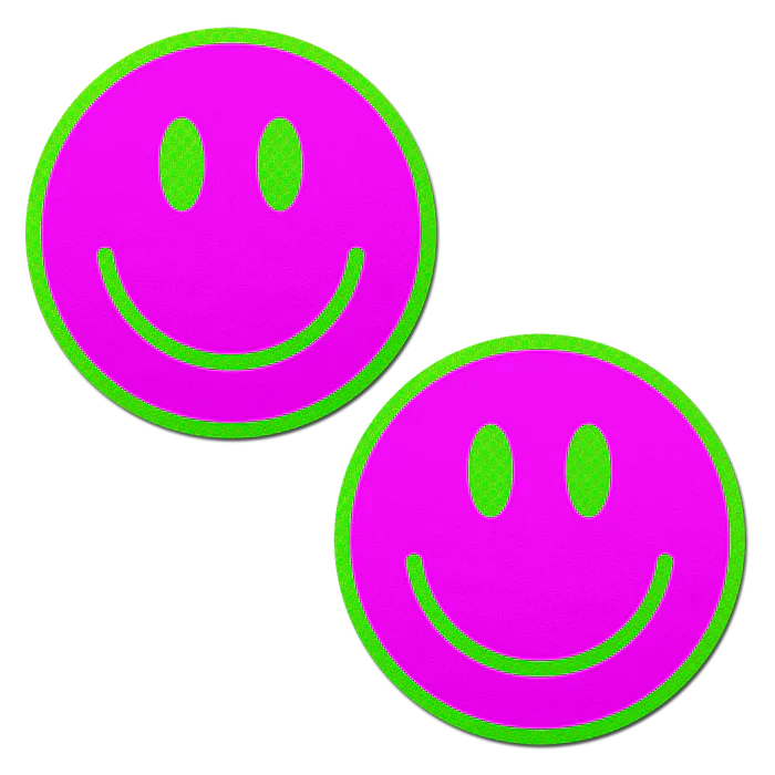 Neon Green Glow-in-the-Dark Pink Smiley Face Breast Pasties