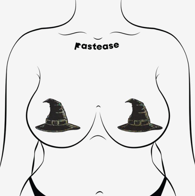 Disco Black Spooky Witches Hat Breast Pasties