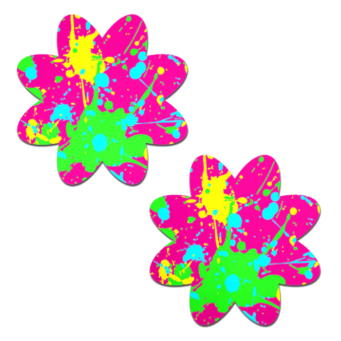 Neon Pink Graffiti Paint Splatter Petal Breast Pasties