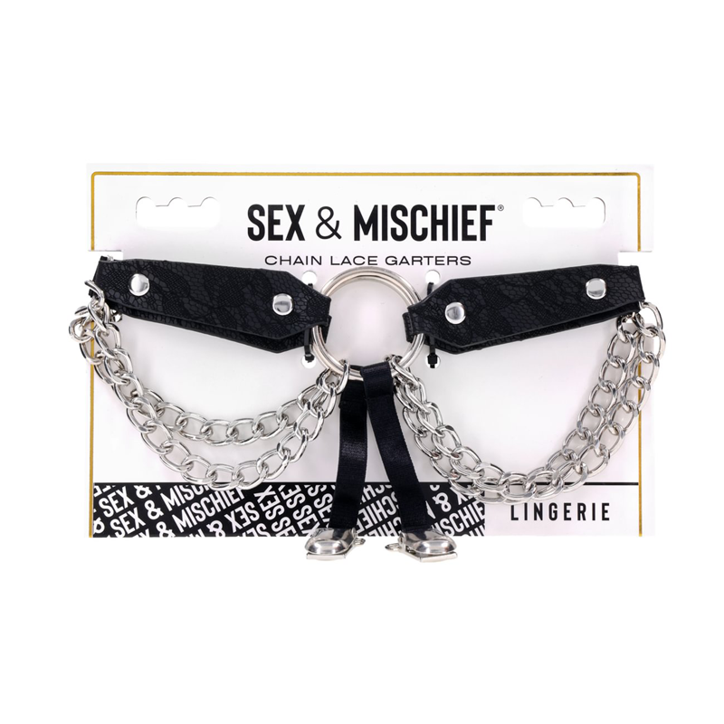 Jarretières en dentelle à chaînes - Noir