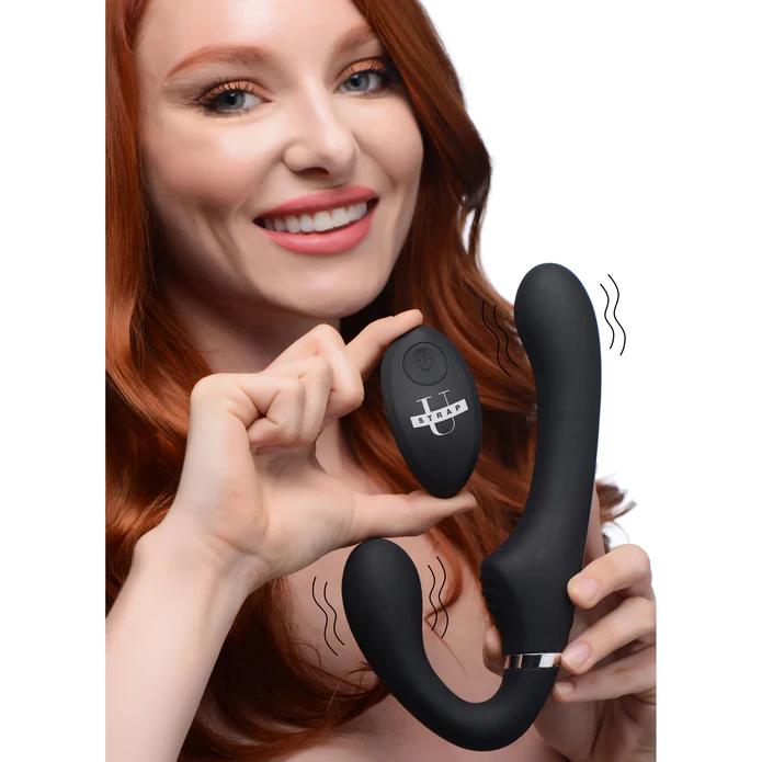 10X Mighty Rider Vibrating Strapless Strap-on - Black