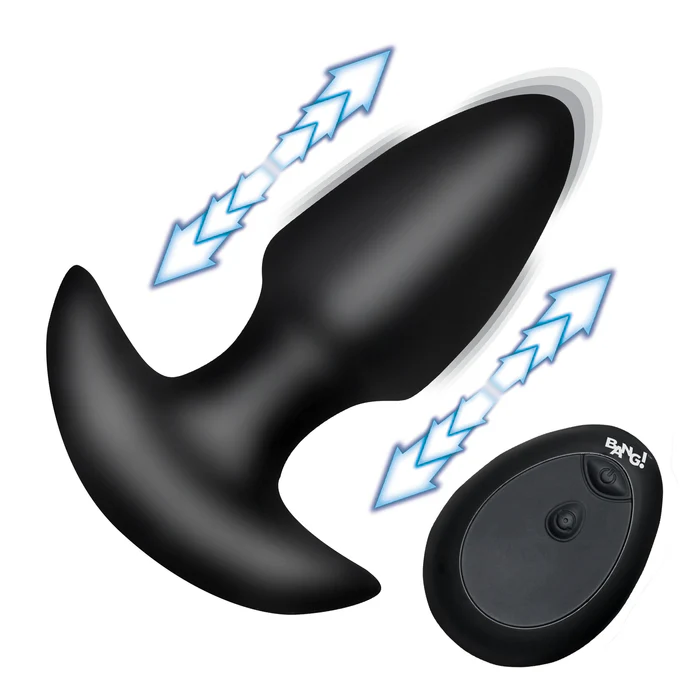 Thrusting & Vibrating Silicone Butt Plug w/ RC - Black