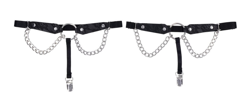 Jarretières en dentelle à chaînes - Noir