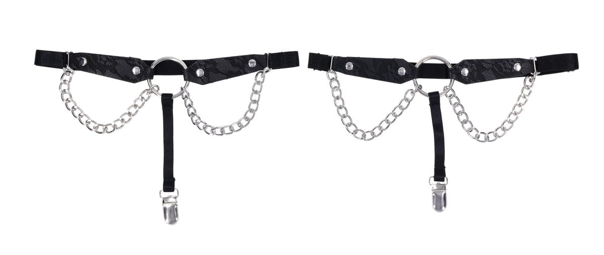 Jarretières en dentelle à chaînes - Noir