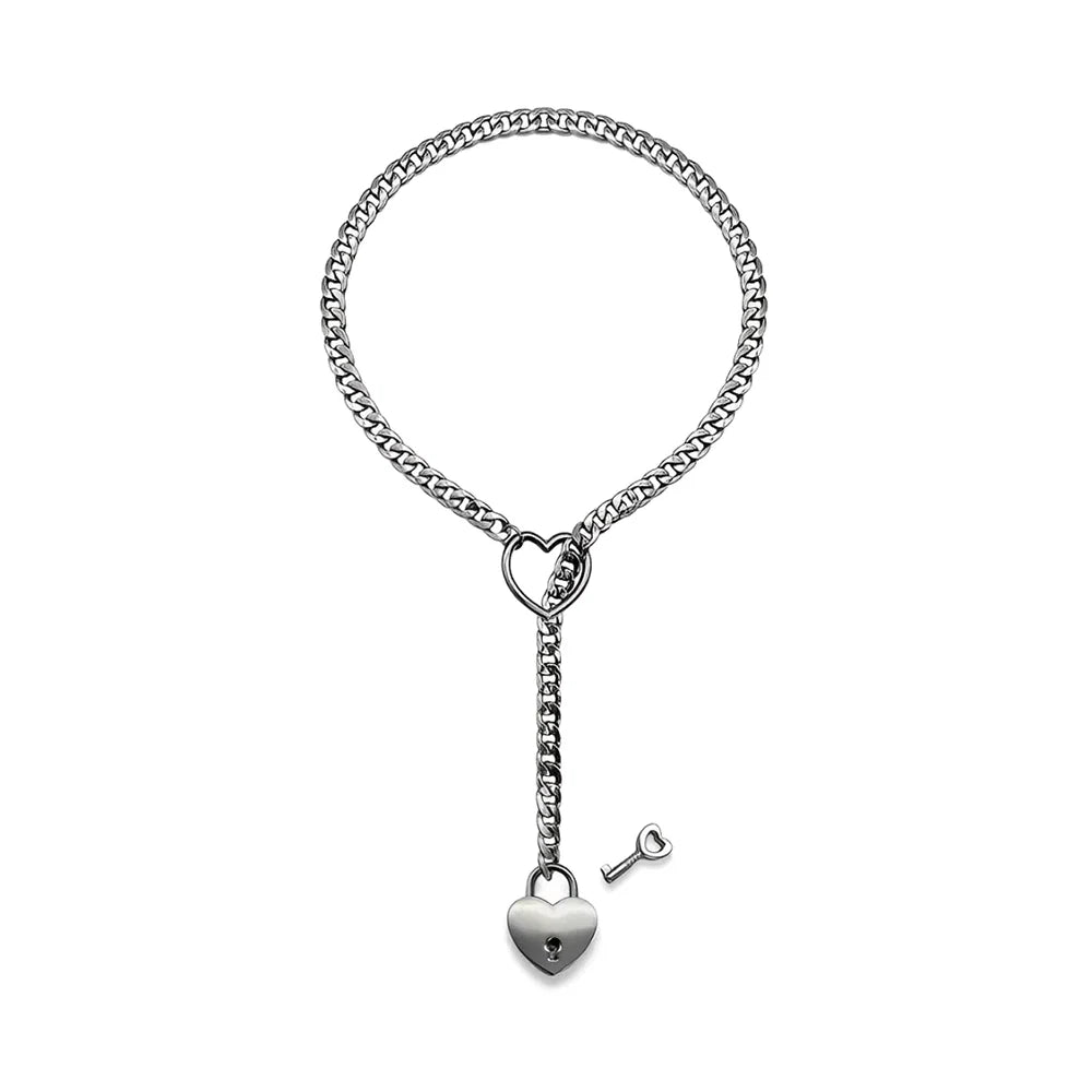 HEART & LOCK-O-RING SLIP CHAIN - Silver