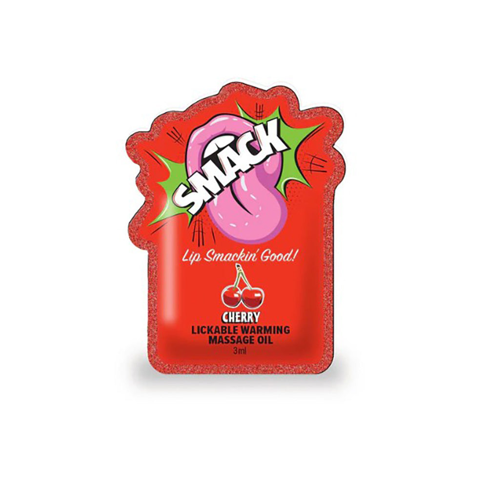 SMACK Warming & Lickable Massage Oil, Cherry 3ML Pouch Display of 36 🍒