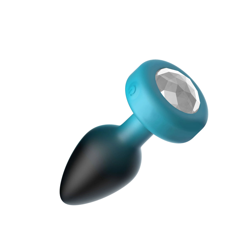 TEAL Ombre - SMALL Cheeky Charms Eluxe Vibrating  Plug With Remote - Clear Gem