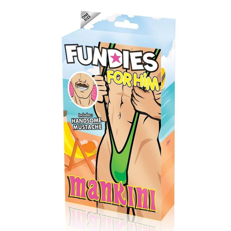 FUNDIES Mankini w/ fake moustache - OS - GREEN