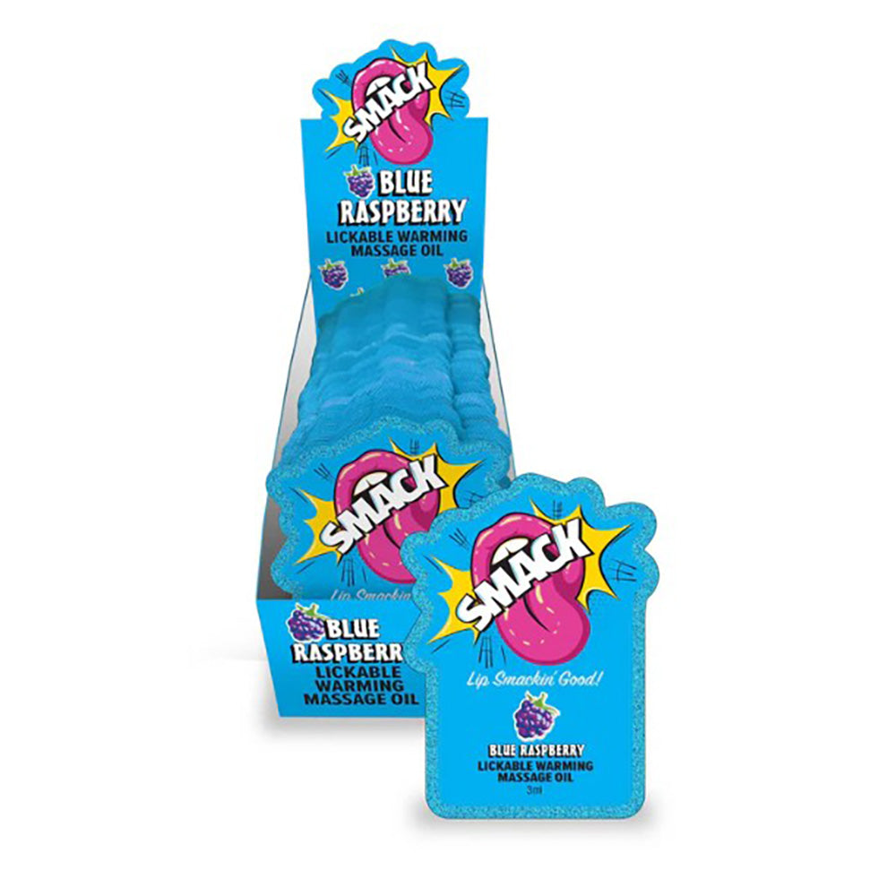 SMACK Warming & Lickable Massage Oil - Blue Raspberry 3ML Pouch Display of 36 🫐