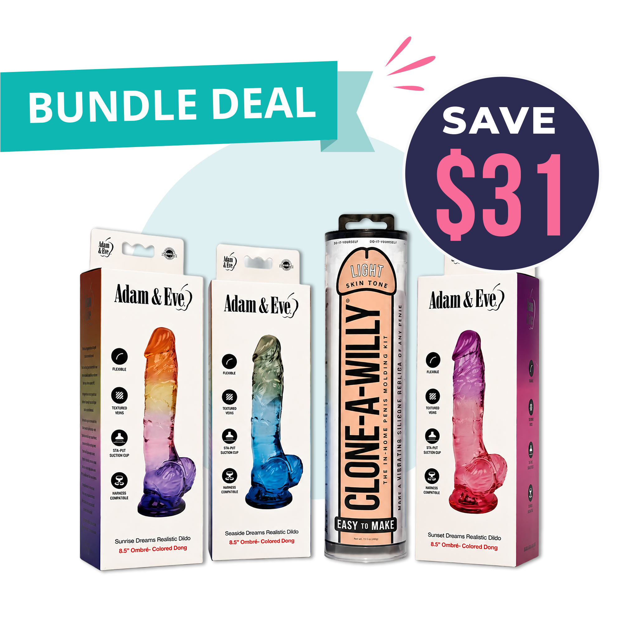 Adam & Eve Dreams Realistic Dildo + Clone A Willy Value Bundle