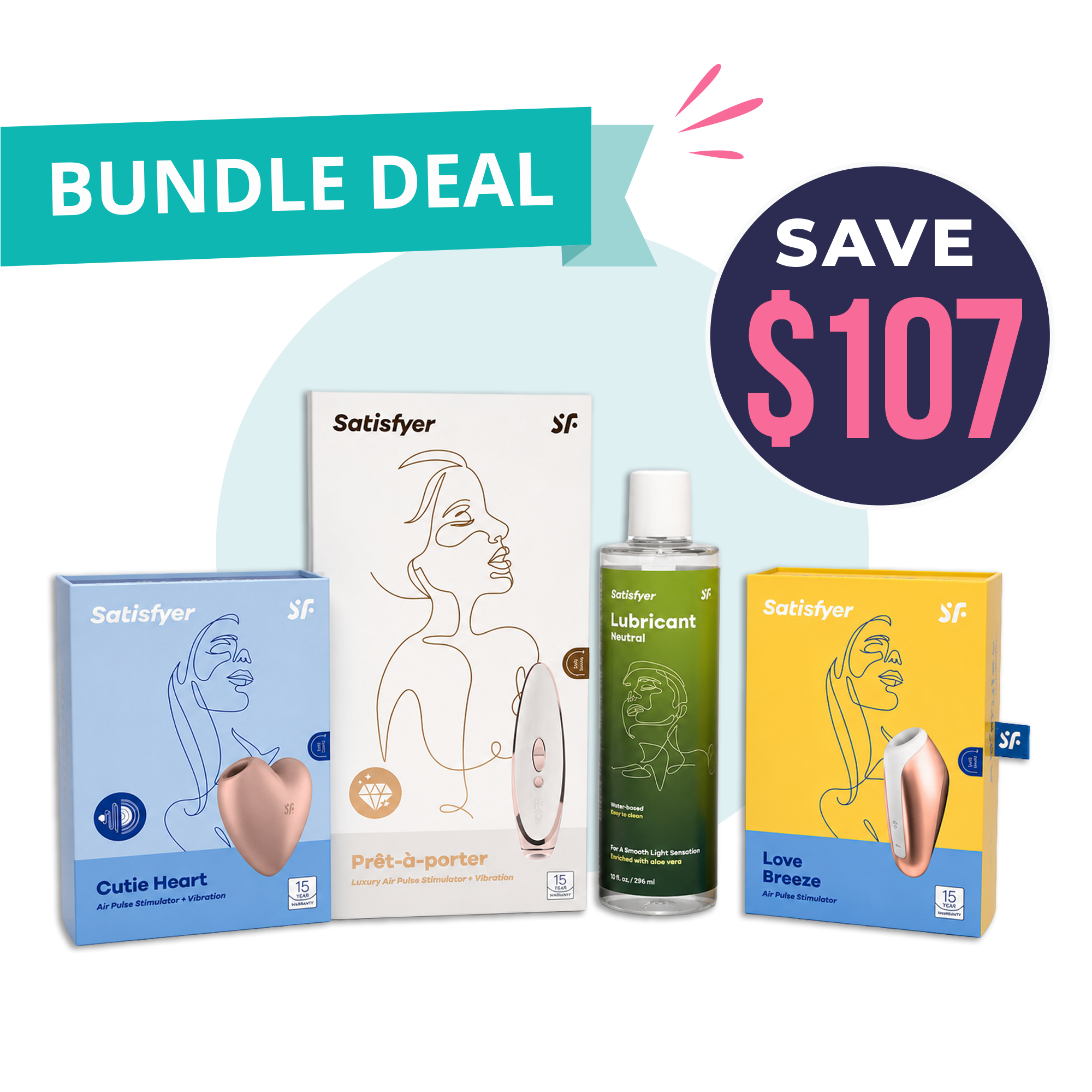 Satisfyer Cutie Heart + Love Breeze + Prêt-à-Porter Value Bundle