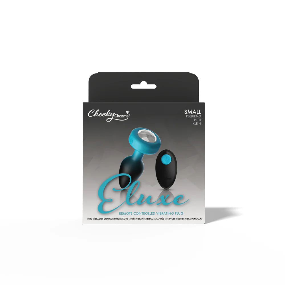 TEAL Ombre - SMALL Cheeky Charms Eluxe Vibrating  Plug With Remote - Clear Gem