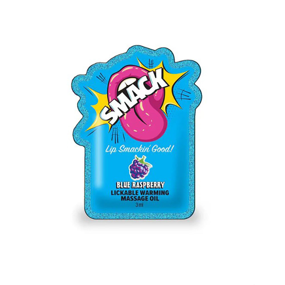 SMACK Warming & Lickable Massage Oil - Blue Raspberry 3ML Pouch Display of 36 🫐
