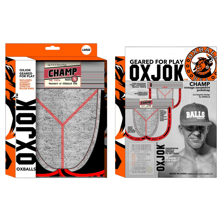 CHAMP, jockstrap en molleton vintage, GRIS CHINÉ, TRÈS GRAND