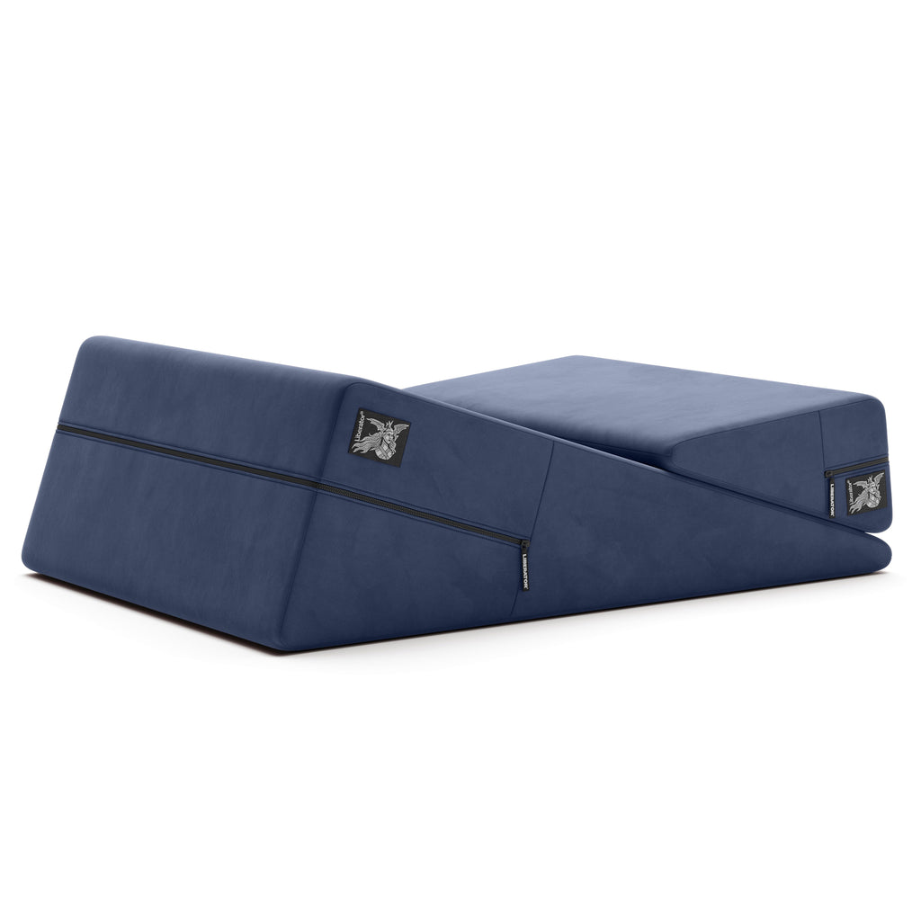 Combo Coussin de Positionnement Sexuel Wedge & Ramp, Décor Velours Bleu