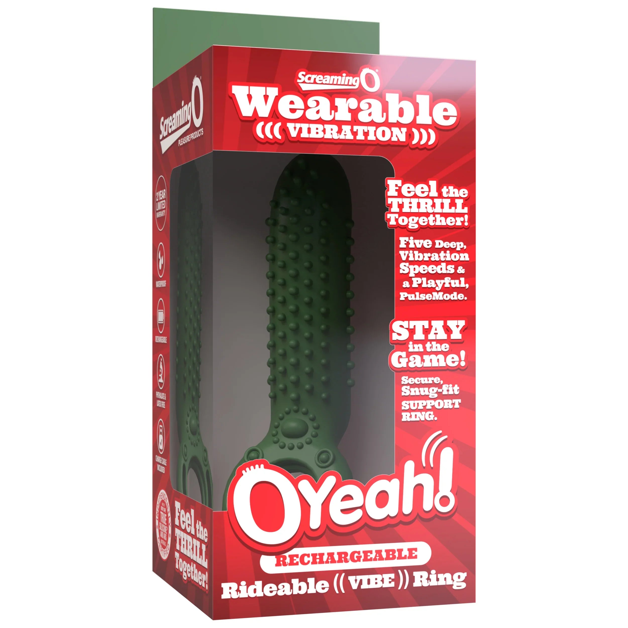 Rechargeable OYeah Vertical Silicone Rechargeable Ring - Green