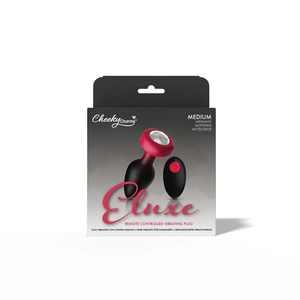 RUBY Ombre - MEDIUM Cheeky Charms Eluxe Vibrating  Plug With Remote - Clear Gem