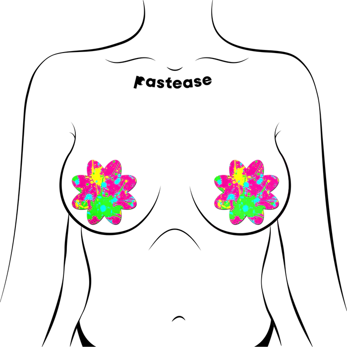 Neon Pink Graffiti Paint Splatter Petal Breast Pasties