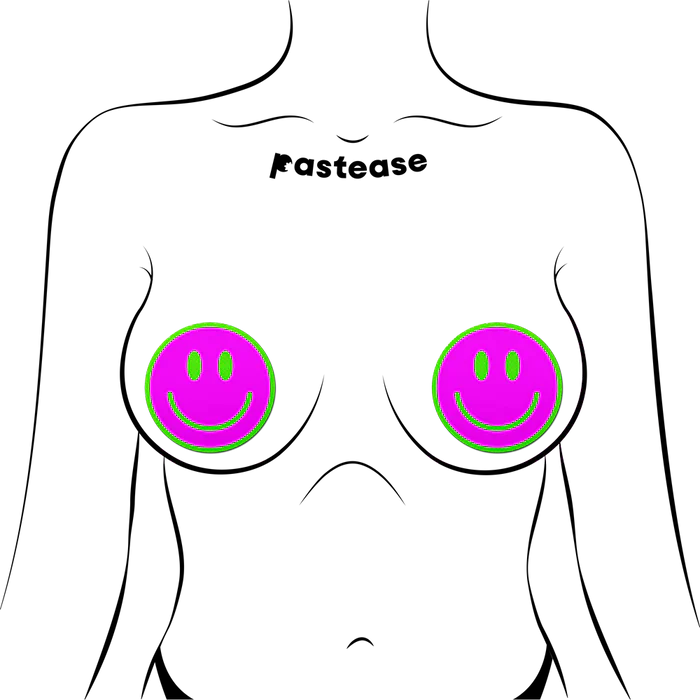 Neon Green Glow-in-the-Dark Pink Smiley Face Breast Pasties