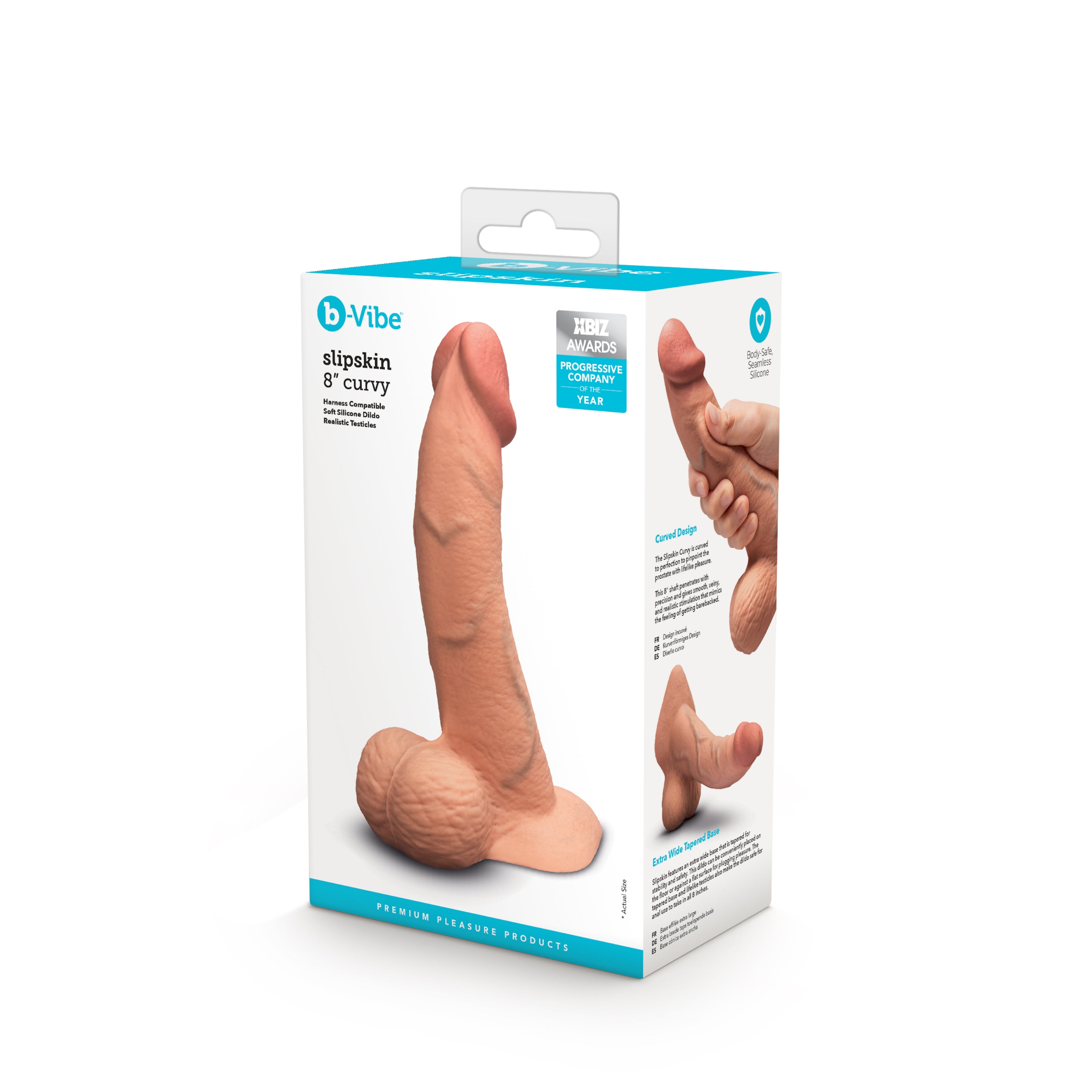 Slipskin Realistic Silicone Dildo - 8" Curvy Mocha