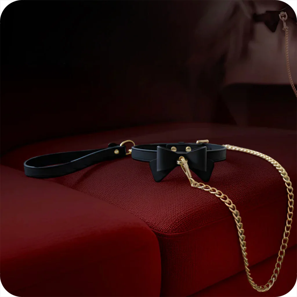 Temptasia Ardor - Silicone Collar & Leash - Black with Bow