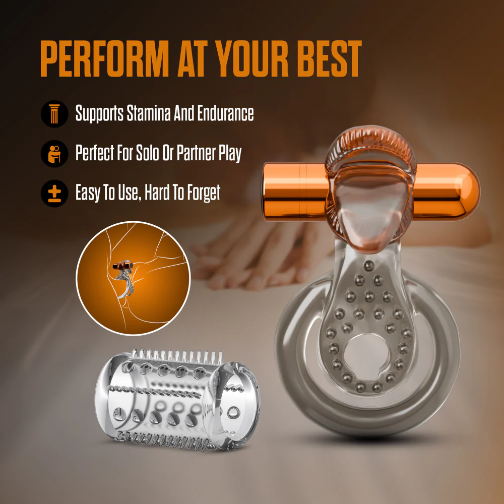 Stay Hard - Vibrating Double Cock Ring Set with Sleeve