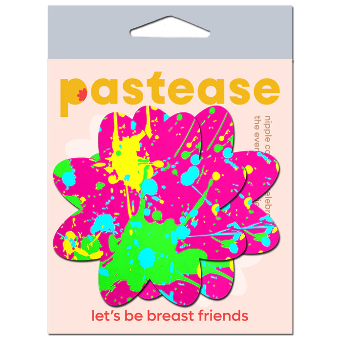 Neon Pink Graffiti Paint Splatter Petal Breast Pasties