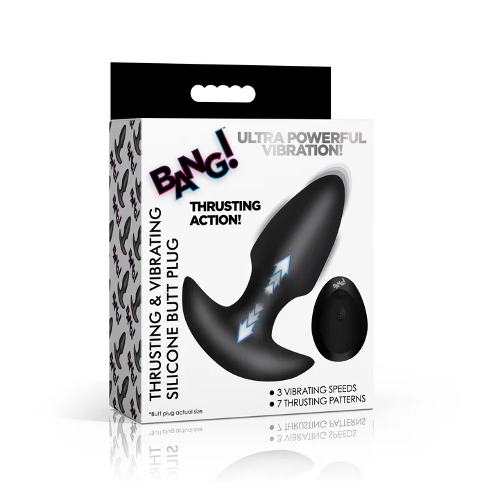 Thrusting & Vibrating Silicone Butt Plug w/ RC - Black