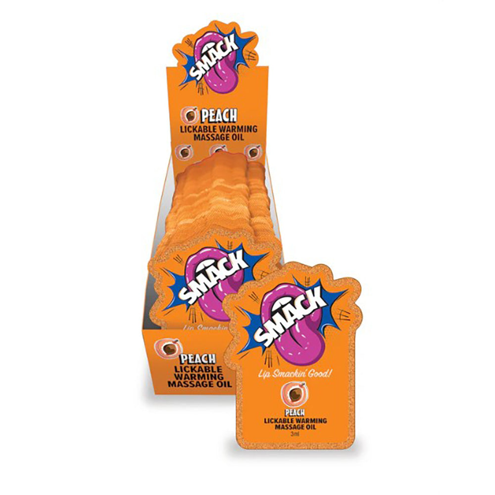 SMACK Warming & Lickable Massage Oil, Peach 3ML Pouch Display of 36 🍑