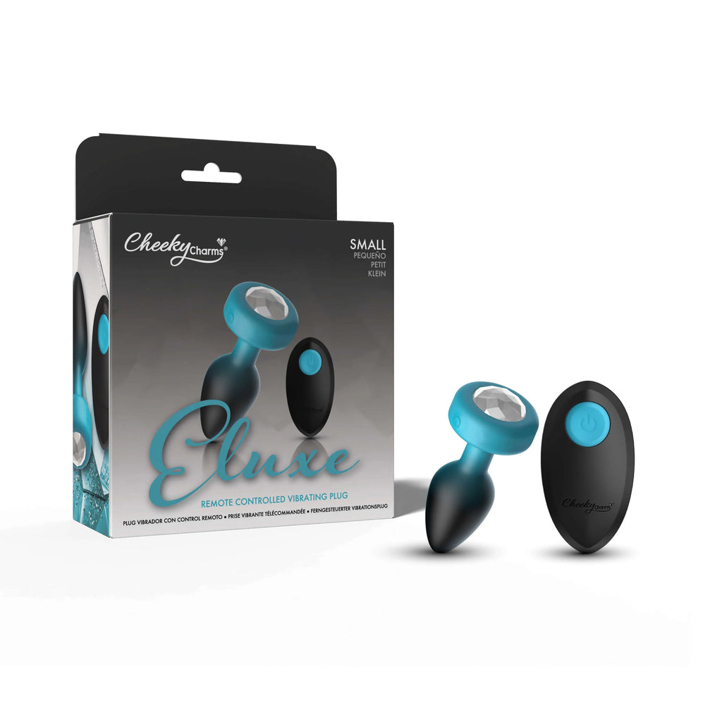 TEAL Ombre - SMALL Cheeky Charms Eluxe Vibrating  Plug With Remote - Clear Gem