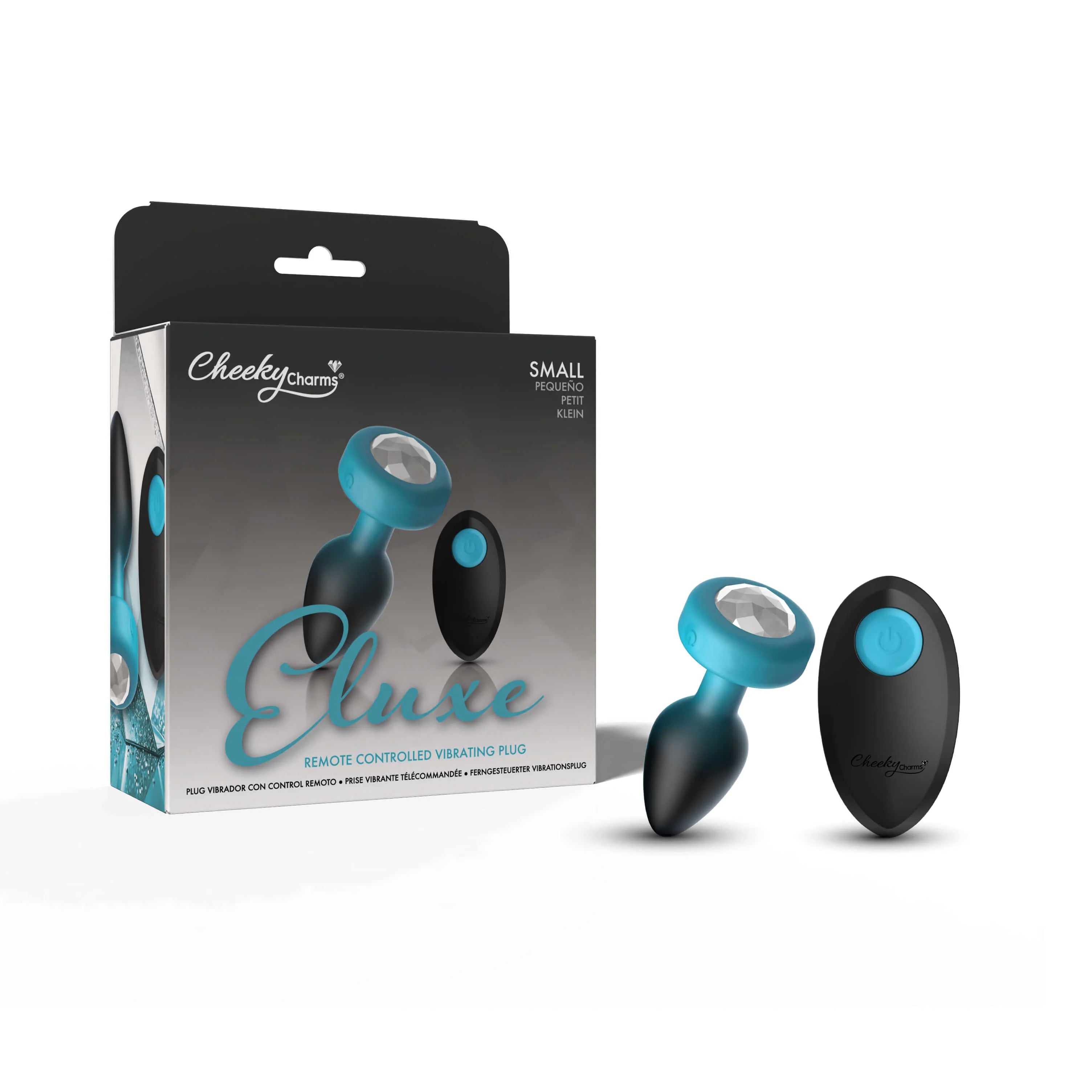 TEAL Ombre - SMALL Cheeky Charms Eluxe Vibrating  Plug With Remote - Clear Gem
