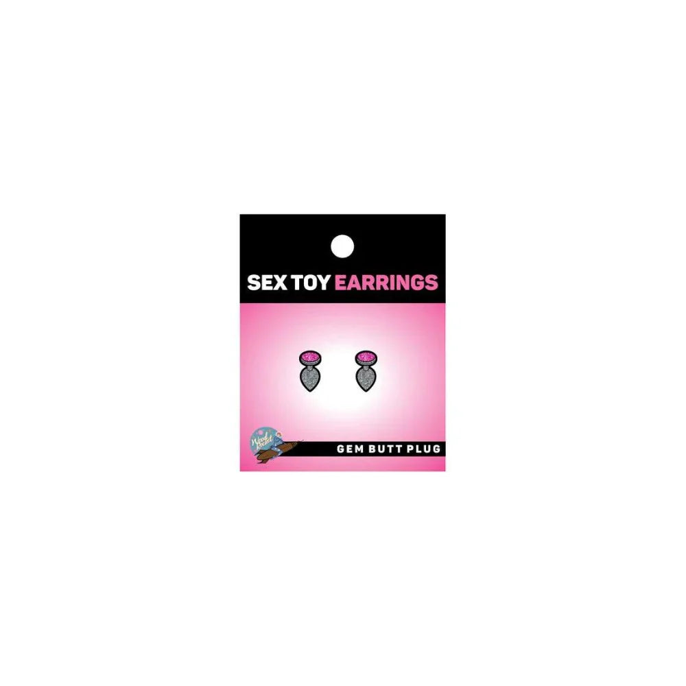 Gem Butt Plug Earrings - Pink/Silver  *