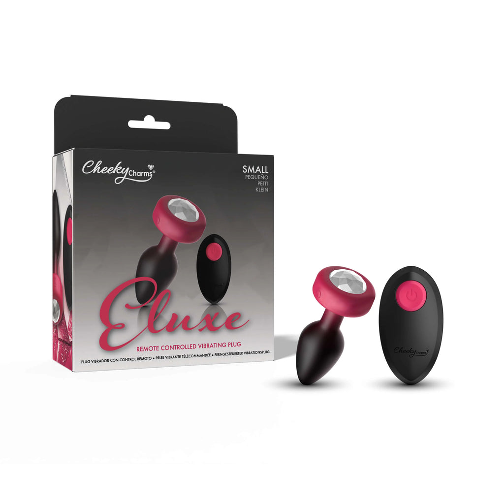 RUBY Ombre - SMALL Cheeky Charms Eluxe Vibrating  Plug With Remote - Clear Gem