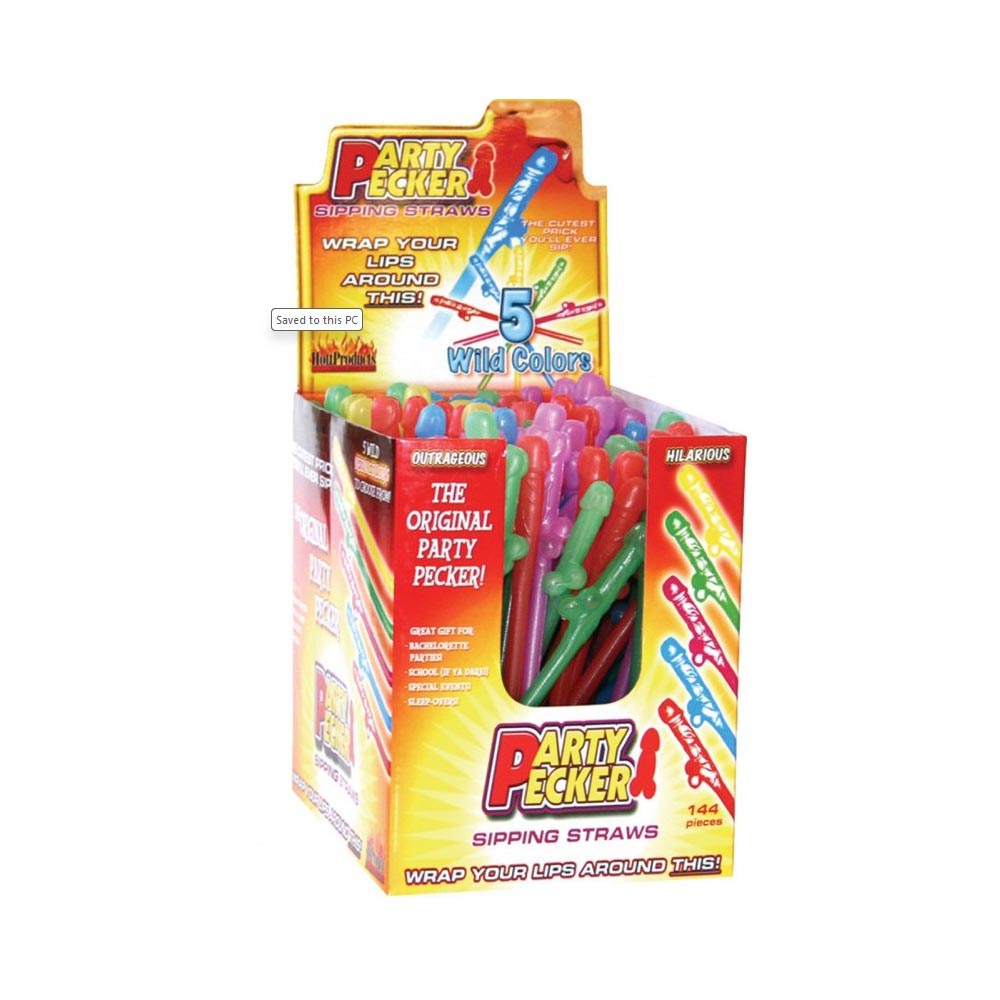 Party Pecker Sipping Straws Display (Assorted Colors) - 144pcs