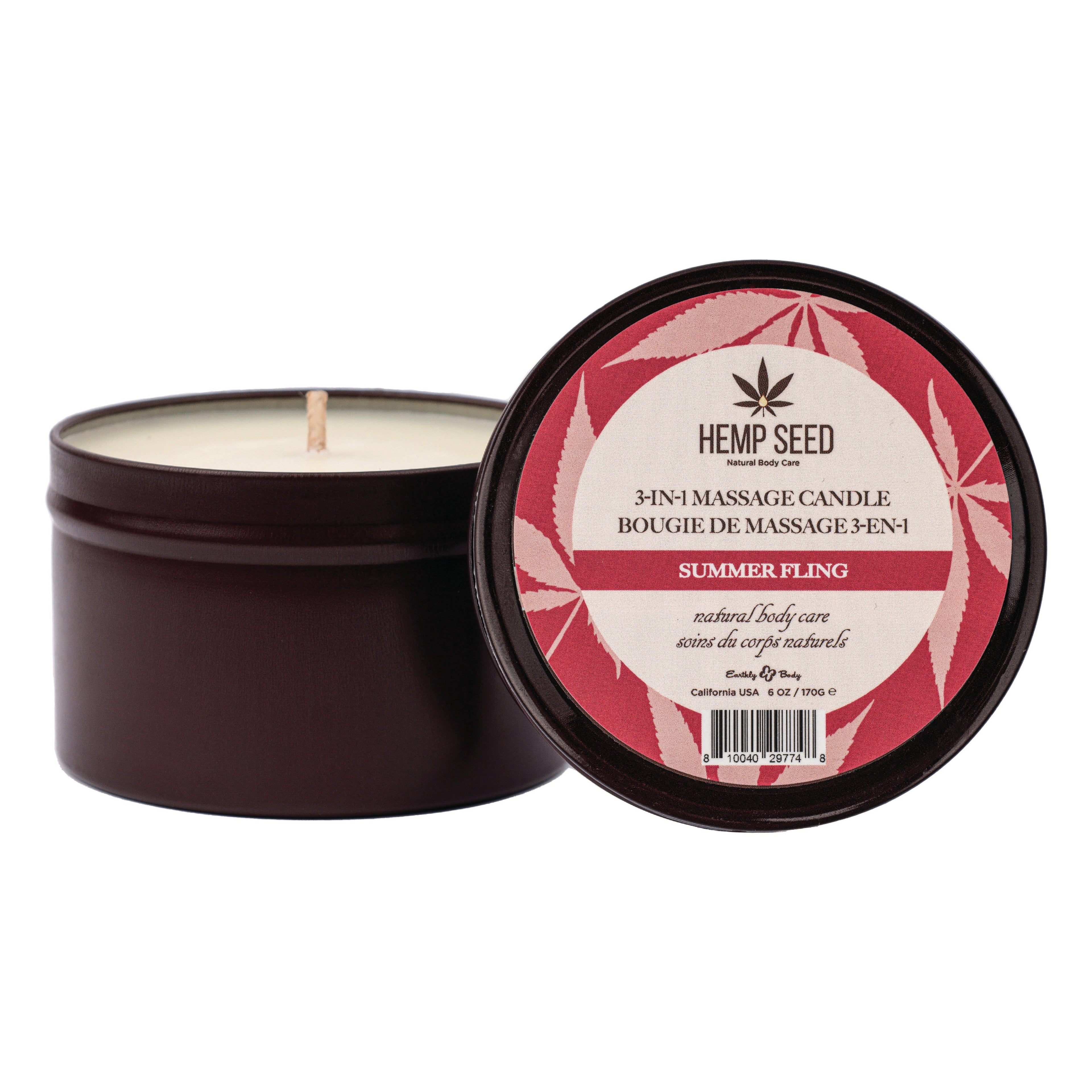 Bougie de massage 3-en-1 à base de graines de chanvre Flirt d'été 6oz