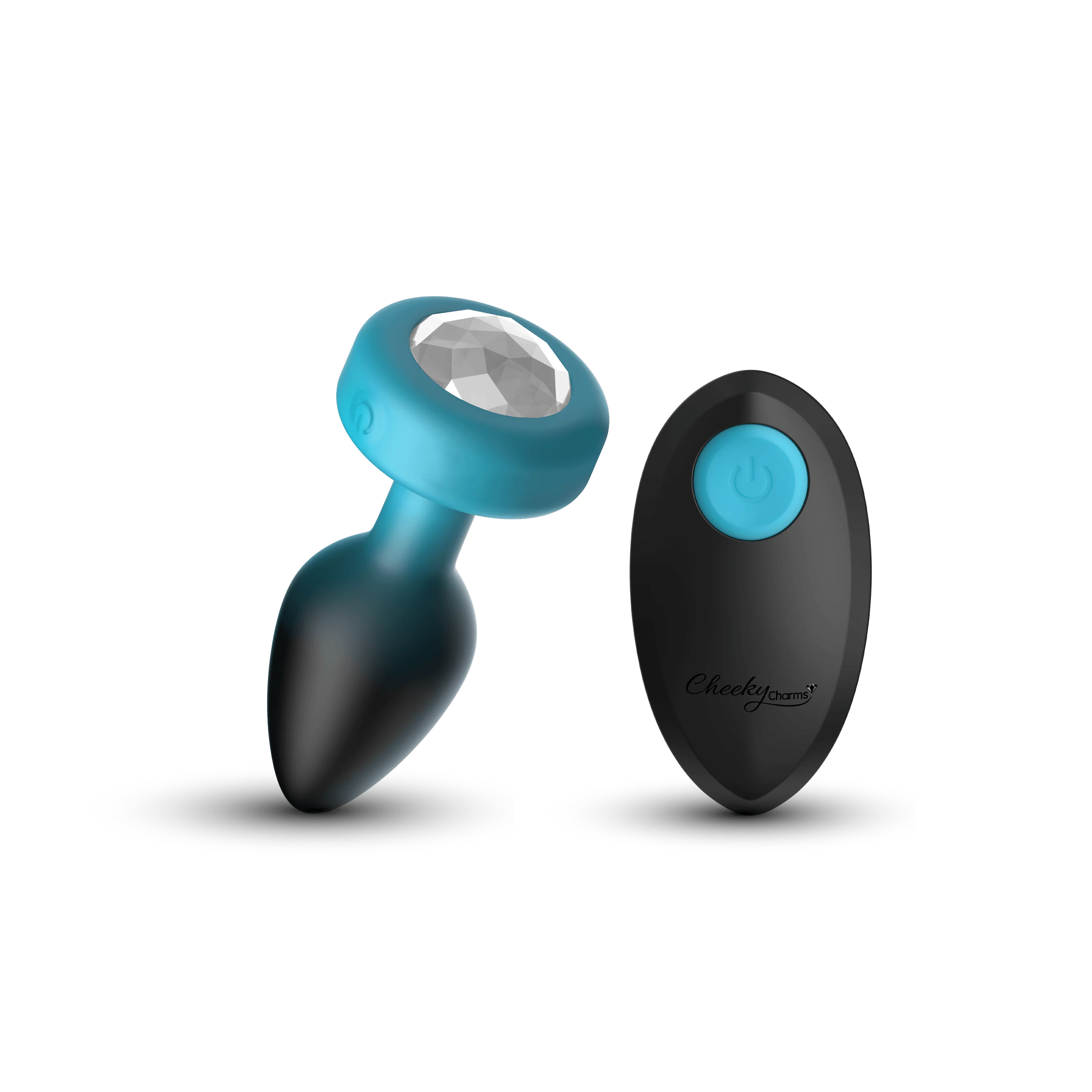 TESTER - TEAL Ombre - SMALL Cheeky Charms Eluxe Vibrating  Plug With Remote - Clear Gem