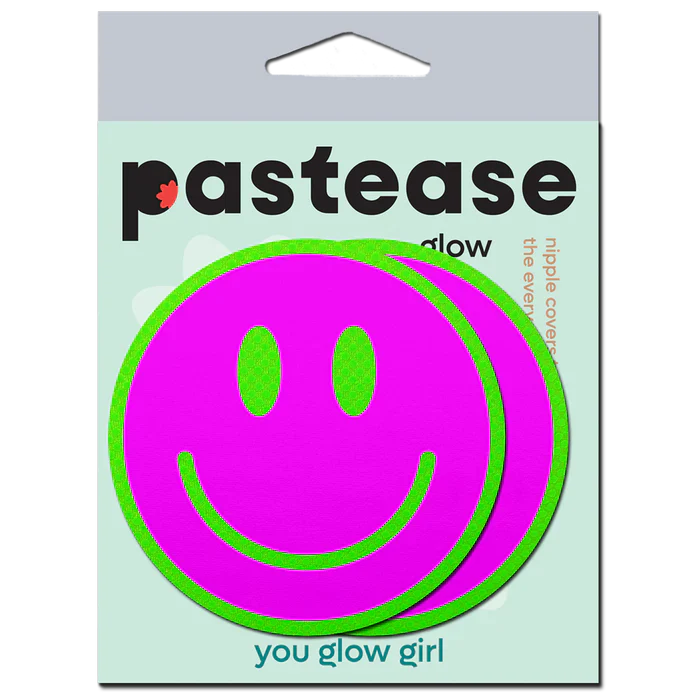Neon Green Glow-in-the-Dark Pink Smiley Face Breast Pasties