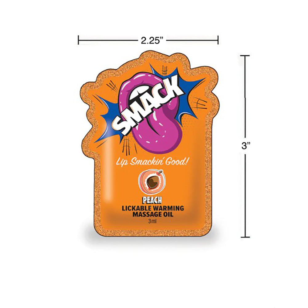 SMACK Warming & Lickable Massage Oil, Peach 3ML Pouch Display of 36 🍑