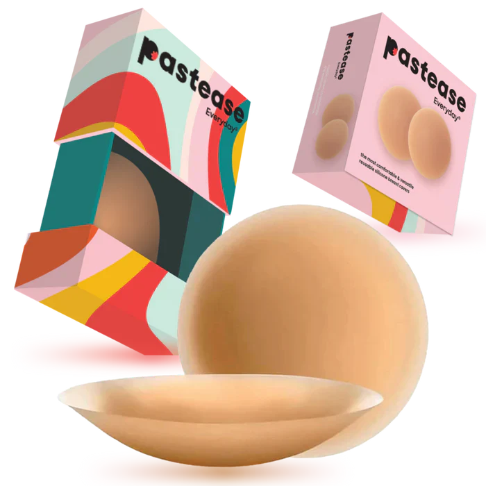 Pastease Everyday® Silicone Reusable Adhesive Nipple Covers w Travel Box - Caramel Tan - Large (D+ cups)